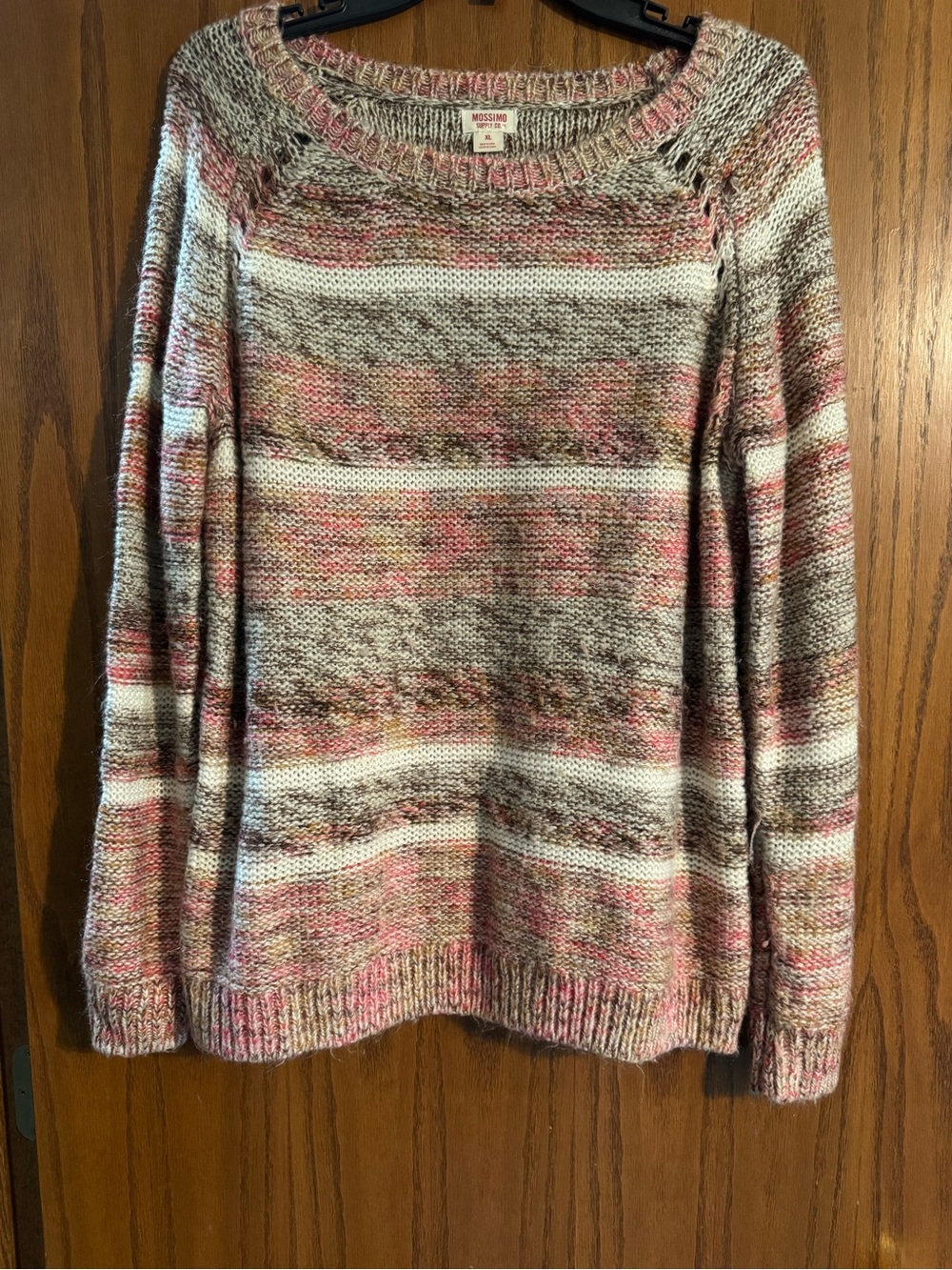Mossimo Supply Co. Multicolor Striped Knit Crewneck Sweater - Pink, Gray, Cream